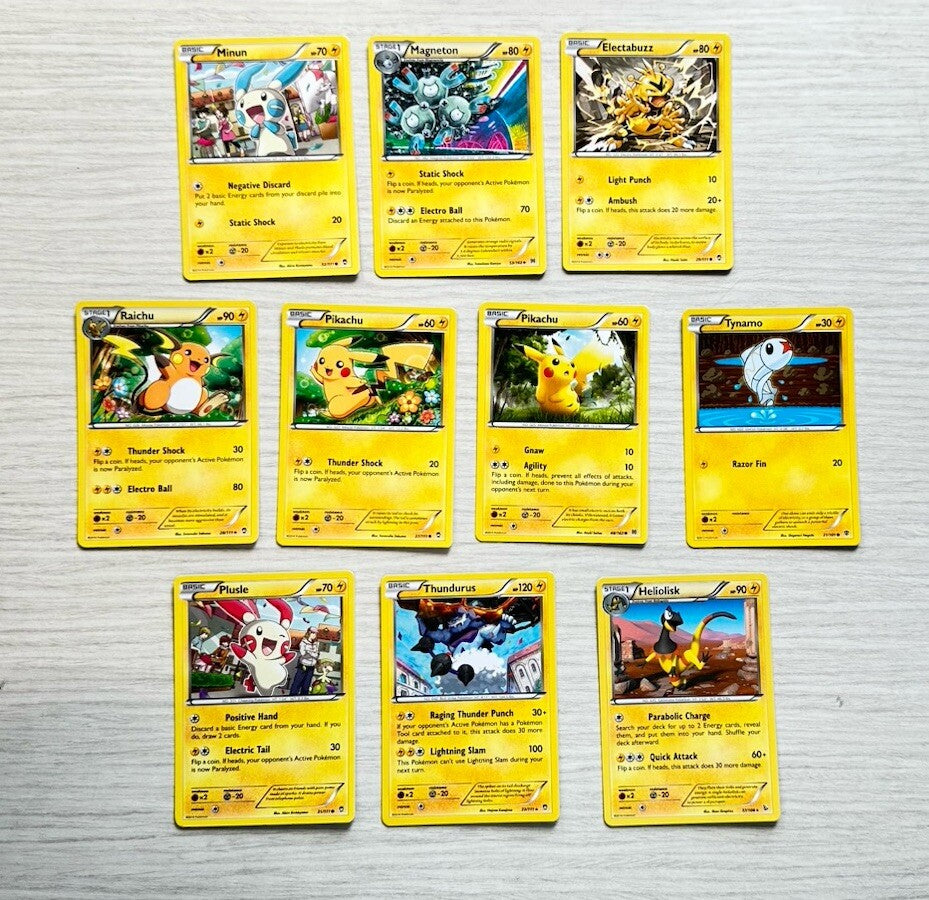 10 X Pokemon Electric Trading Cards Collection Random Years & Series GC 6389
