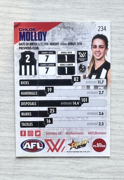 Chloe Molloy - Collingwood AFL Football Select 2019 Trading Card In GC 6387