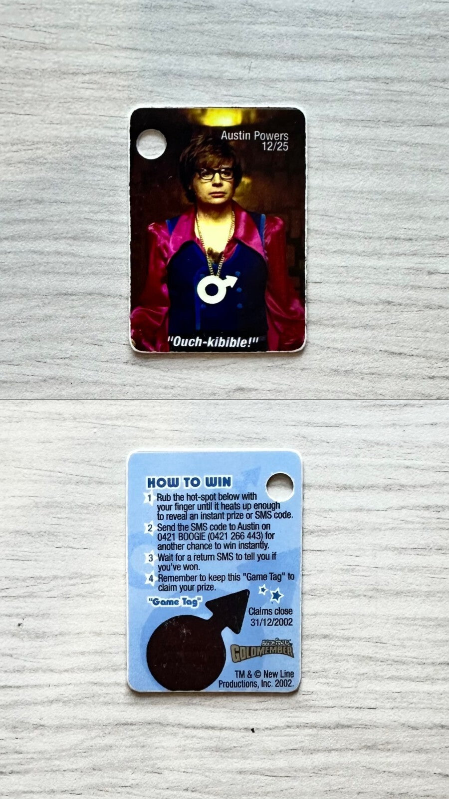 Austin Powers - Goldmember - Game Tag 2002 In Good Condition M533