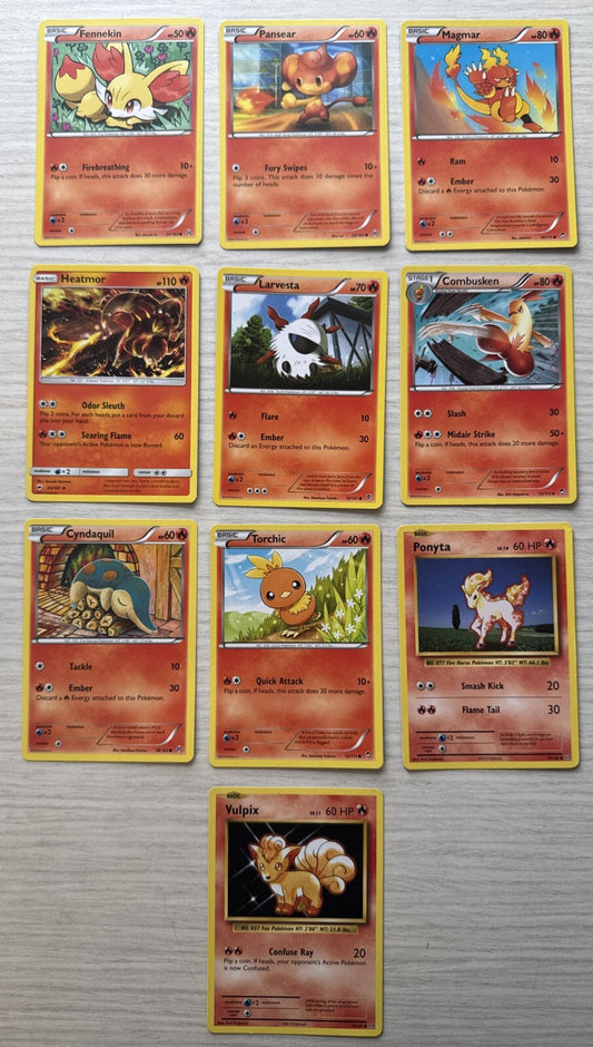 10 X Pokemon Fire Trading Cards Collection Random Years & Series Good Cond 5087