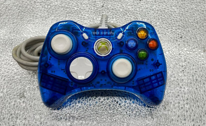 Rock Candy Microsoft Xbox 360 Wired Clear Blue Controller In Good Condition 6465