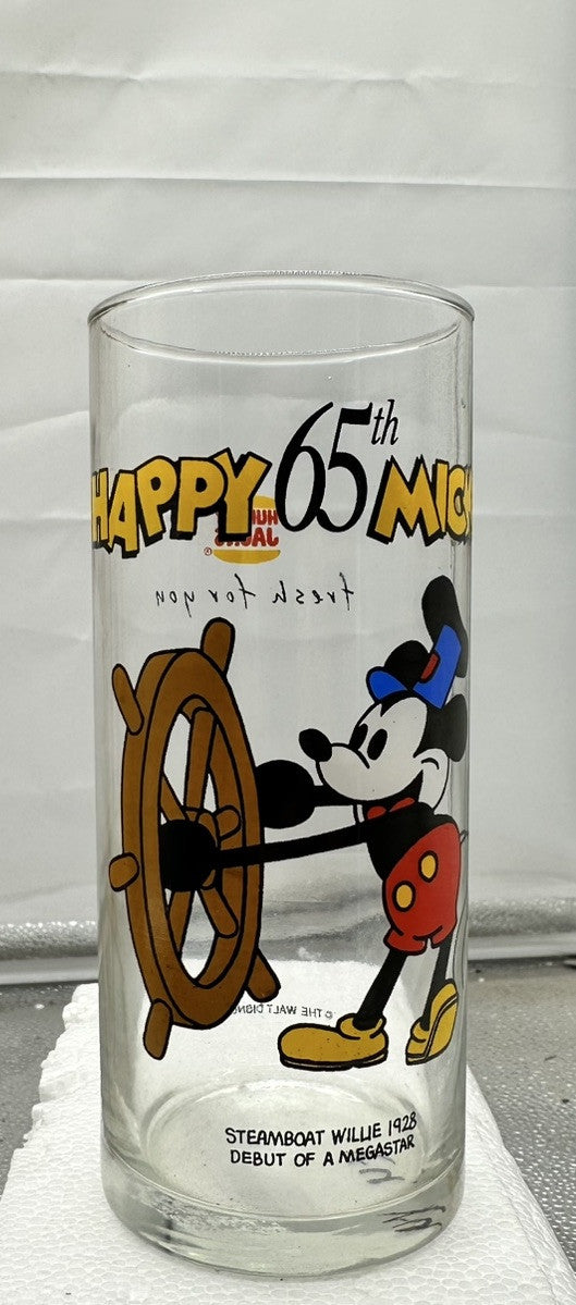 Hungry Jacks Mickey Mouse 65th Birthday Glass In Good Condition 9cm - 8464