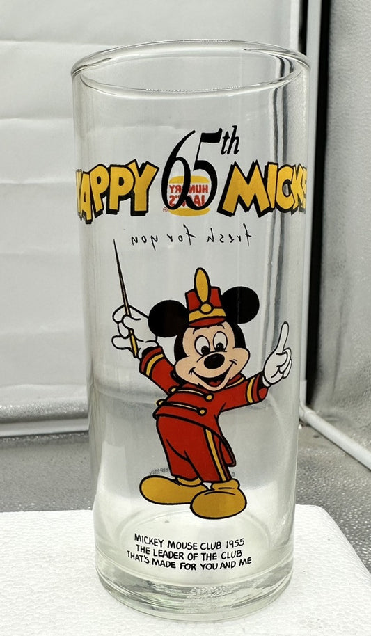 Hungry Jacks Mickey Mouse 65th Birthday Glass In Good Condition 9cm -8462/8461