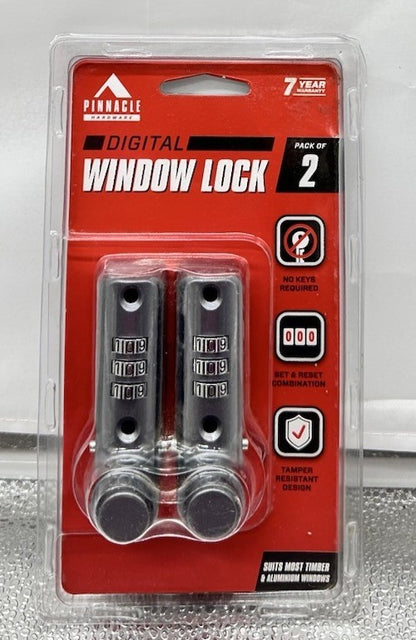 Pinnacle Silver Digital Window Lock 2Pcs 3-Digit Combination Code secure safety