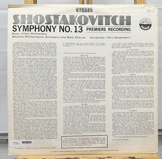 Shostakovitch Symphony No. 13 Moscow Philharmonic Record In Good Condition 6798