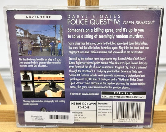 Daryl F. Gates Police Quest Open Season PC Game Sierra 1996 In Good Cond 8670