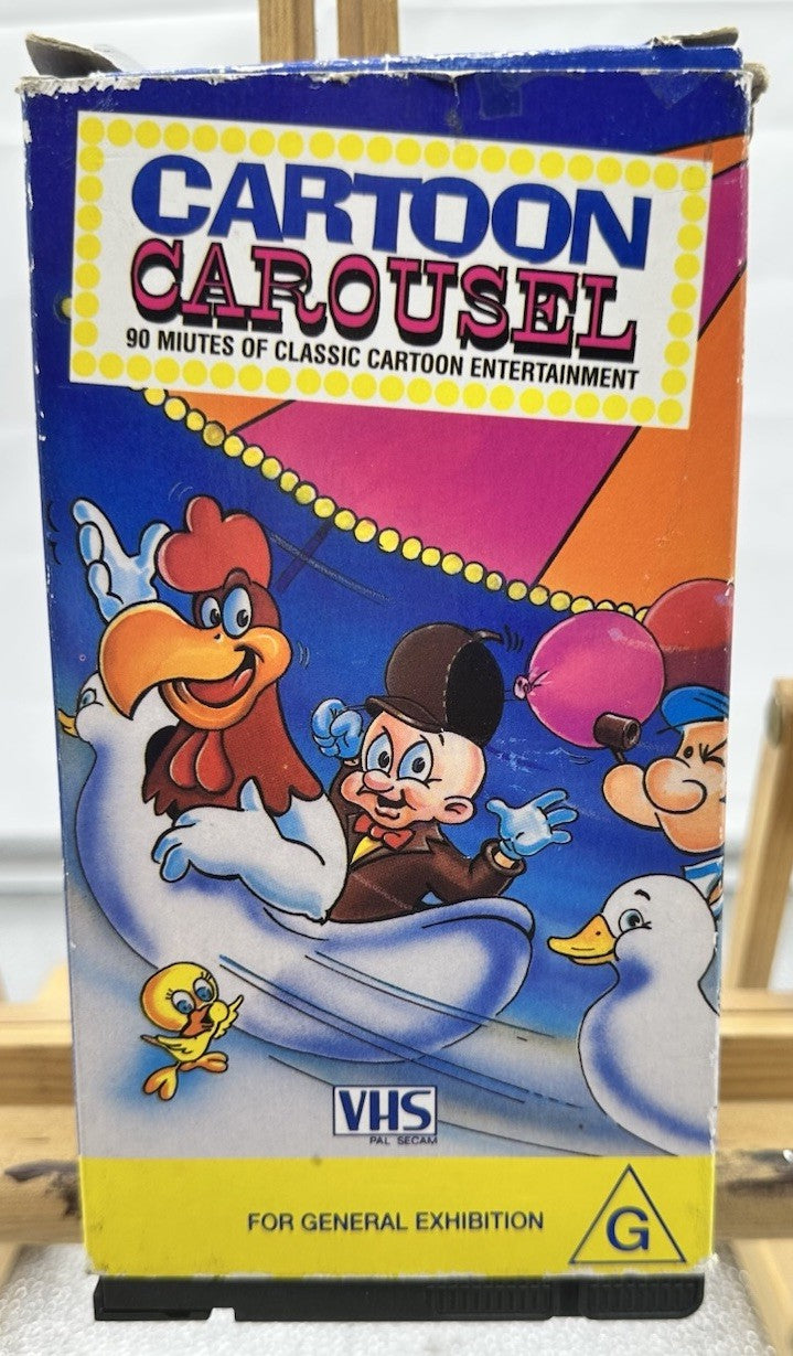 Cartoon Carousel Triple Tape VHS Tape Damaged Case In Good Condition 8766