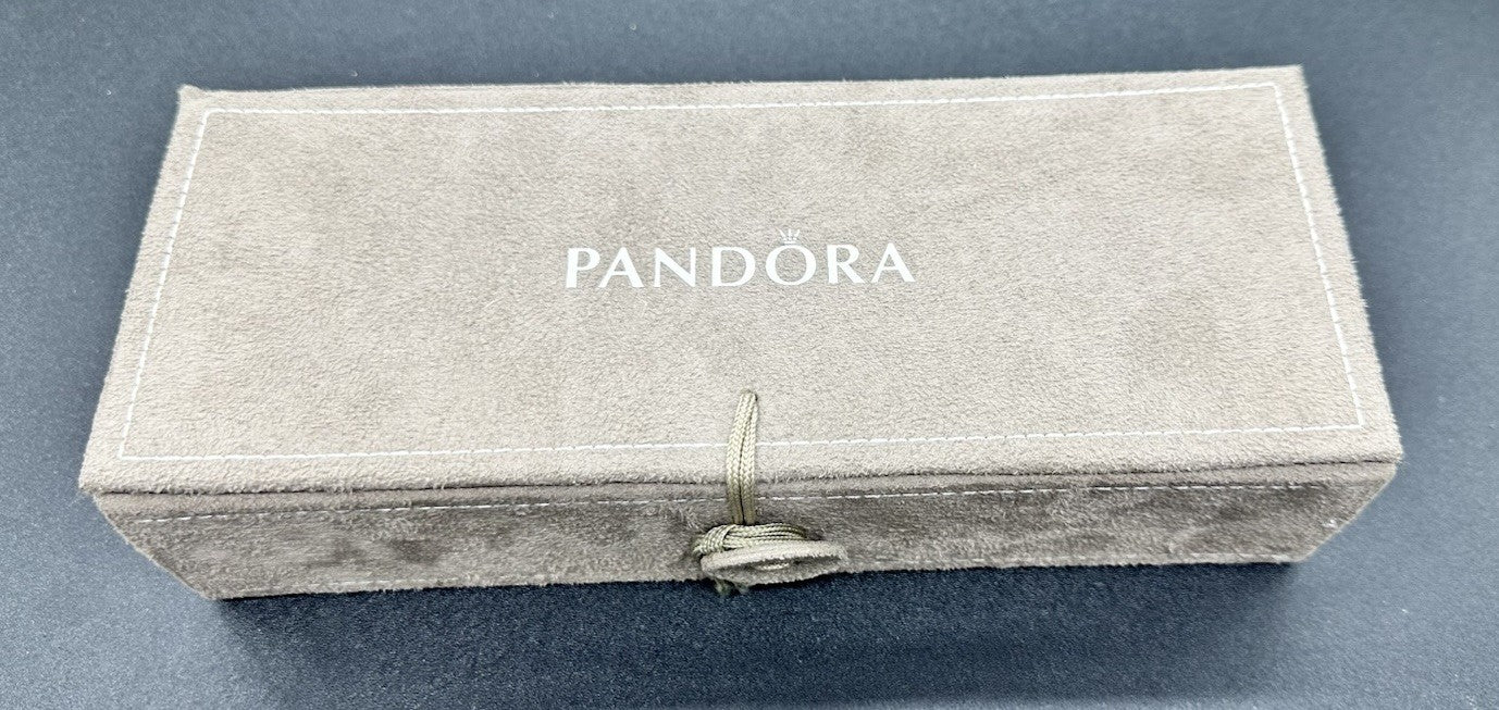 Pandora Brown Suede Jewellery Box with Inserts & Wrap Tie Closure In GC 9084