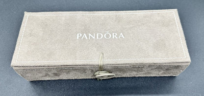 Pandora Brown Suede Jewellery Box with Inserts & Wrap Tie Closure In GC 9084