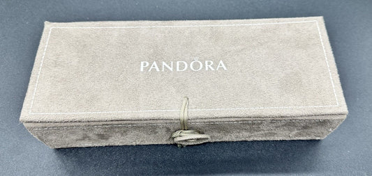 Pandora Brown Suede Jewellery Box with Inserts & Wrap Tie Closure In GC 9084