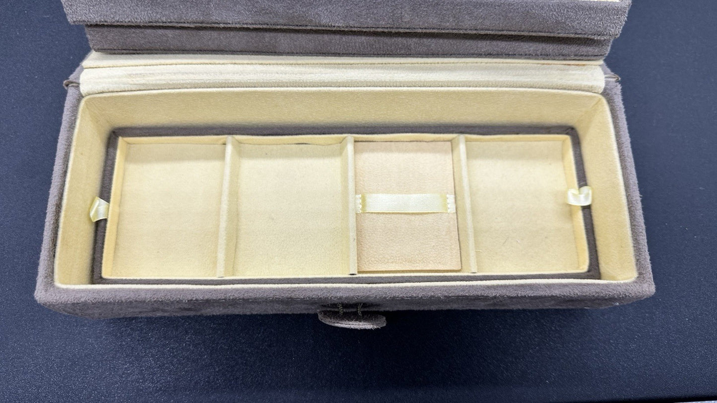 Pandora Brown Suede Jewellery Box with Inserts & Wrap Tie Closure In GC 9084