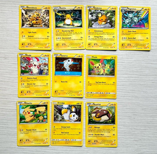 10 X Pokemon Electric Trading Cards Collection Random Years & Series GC 6389