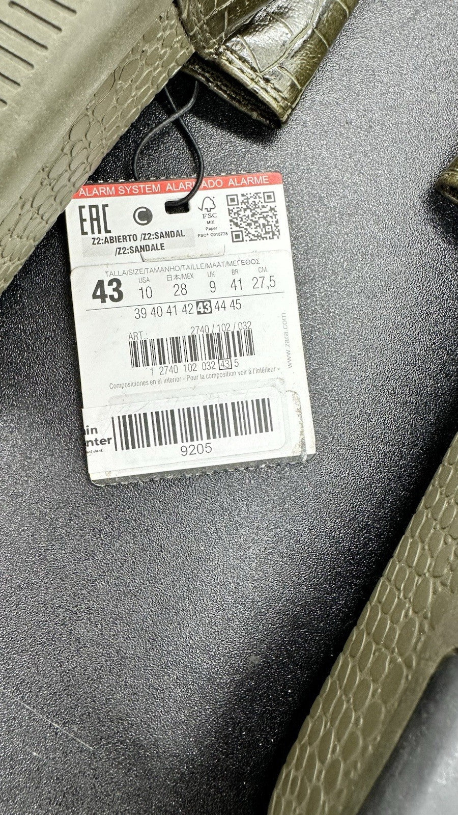 Zara Sandals Green Size 43 New With Tag (9205)