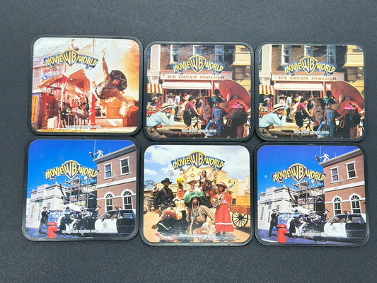 Vintage Movie World drinks coasters 1992 Warner Bros Australia Set Of Six (8707)
