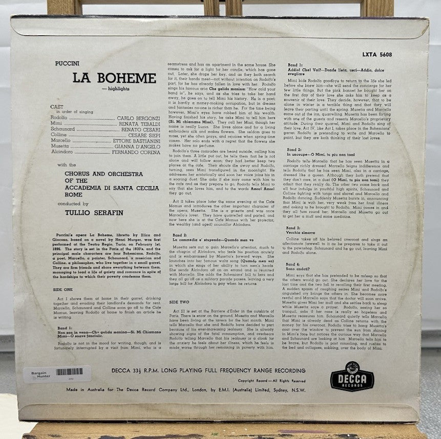 Puccini la Boheme Tebaldi Bergonzi Serafin Record In Good Condition 6732