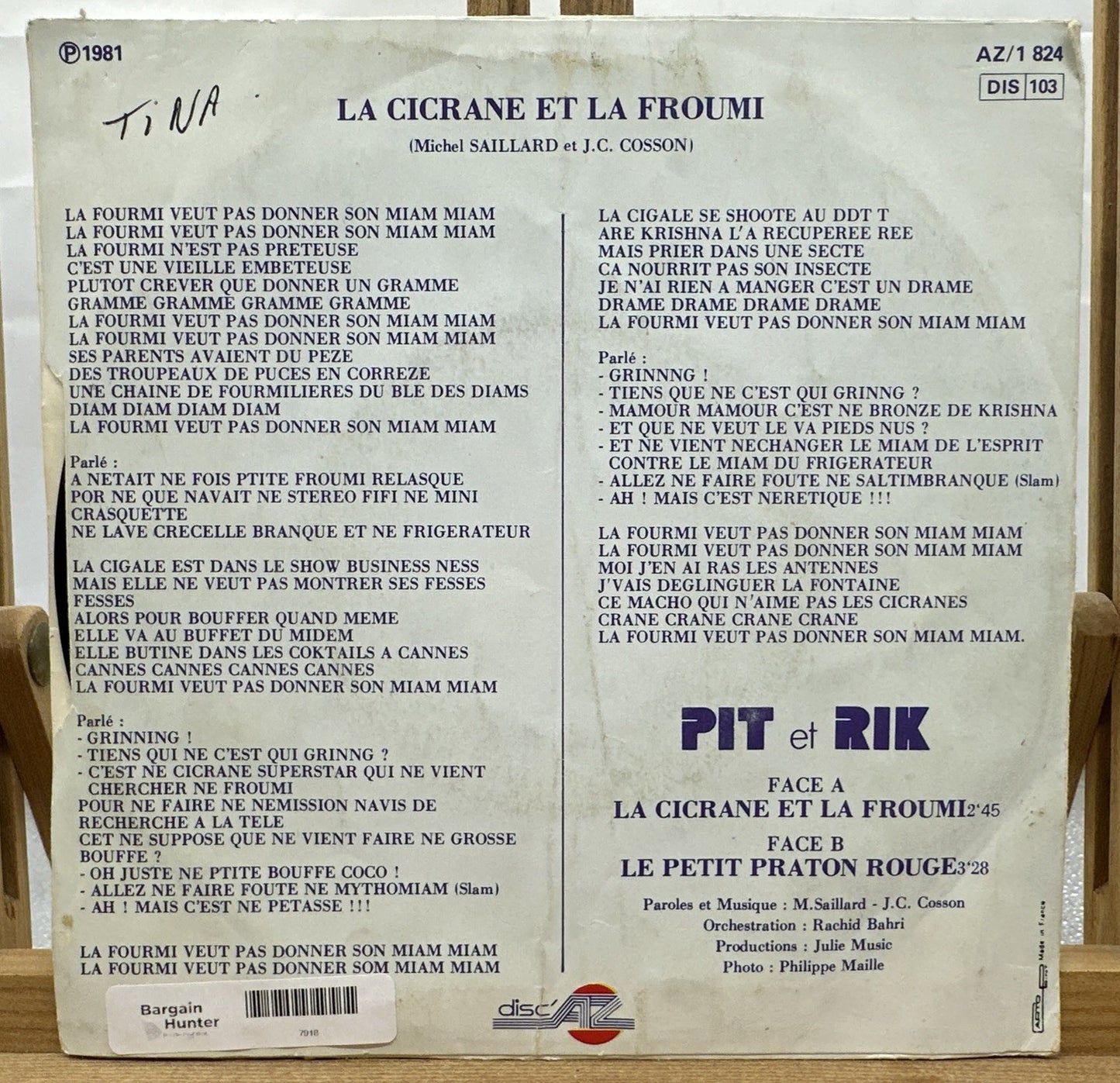 Pit Et Rik – La Cicrane Et La Froumi 7” Record In Good Condition 7918