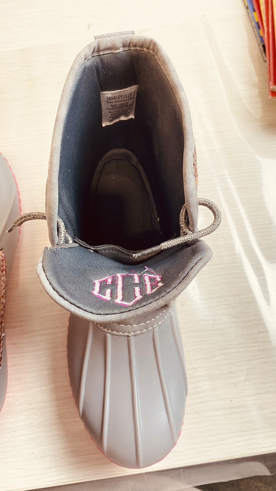 Marley Lilly Women's Pink Grey Sparkly Duckboots Size 10 Weatherproof Rain Boots