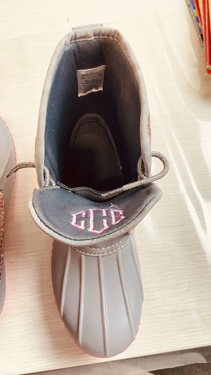 Marley Lilly Women's Pink Grey Sparkly Duckboots Size 10 Weatherproof Rain Boots
