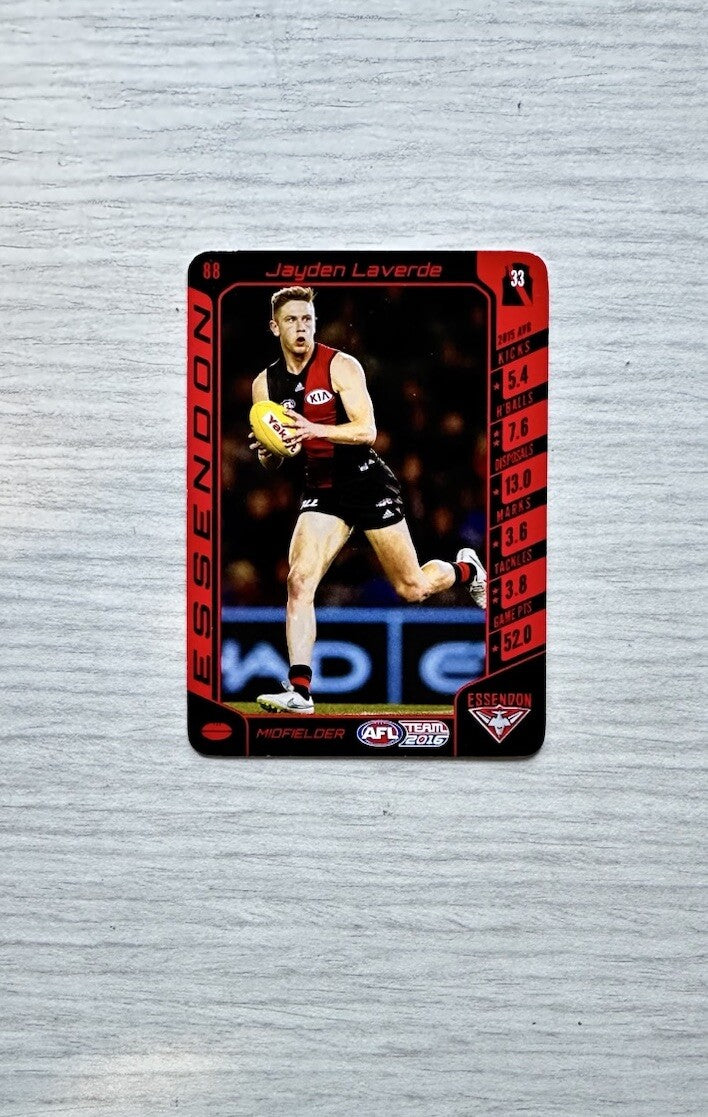 Jayden Laverde - Essendon AFL Football Team 2016 Trading Card In GC 6387