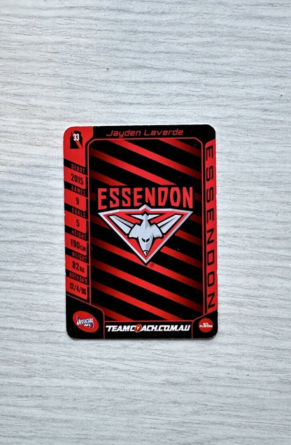 Jayden Laverde - Essendon AFL Football Team 2016 Trading Card In GC 6387