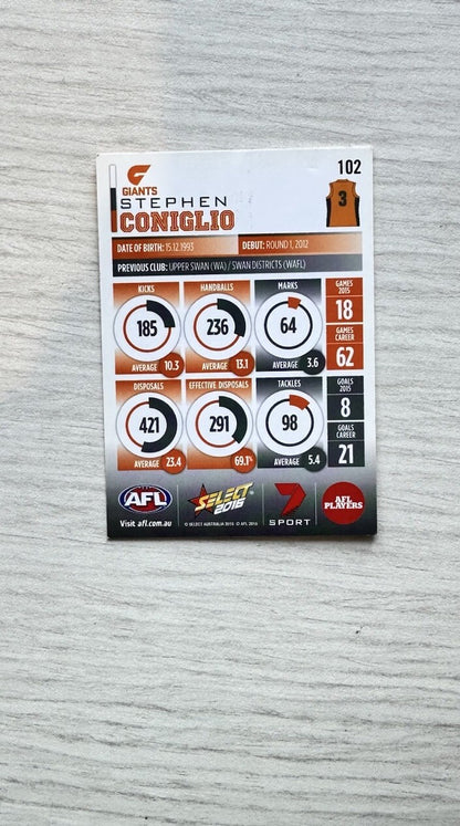 Stephen Coniglio - Giants AFL Football Select 2016 Trading Card In GC 6387