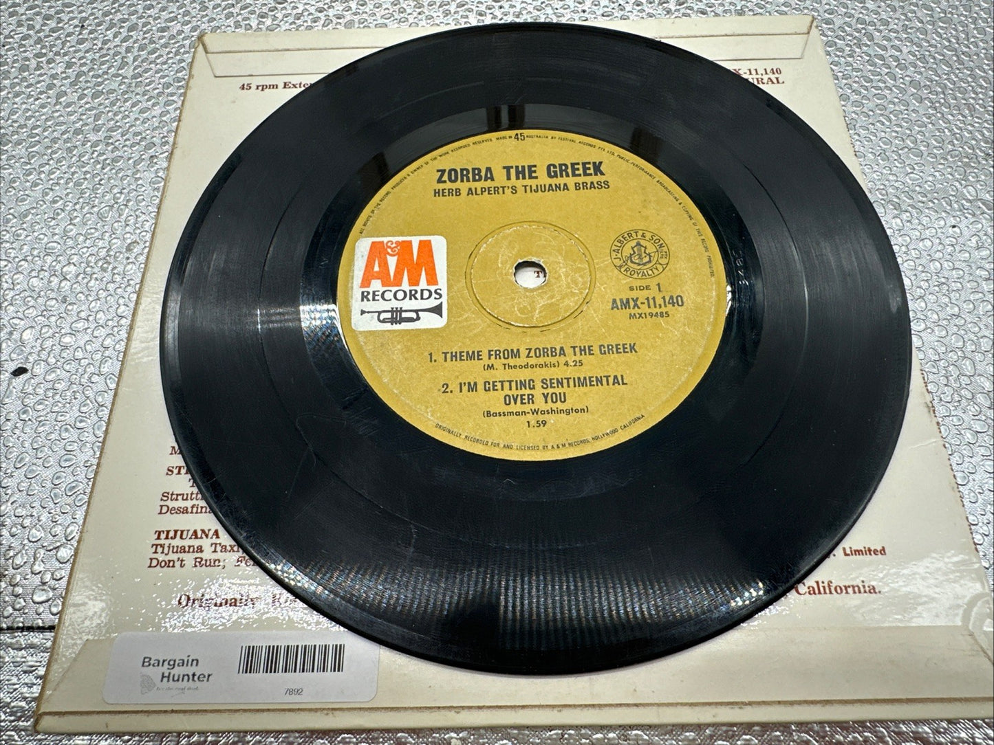 Herb Alpert & The Tijuana Brass, Zorba The Greek 7” Record In Good Condition7892