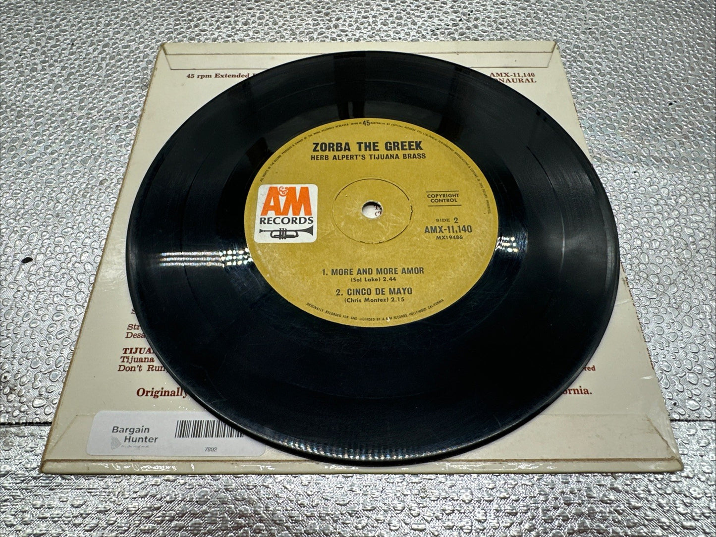 Herb Alpert & The Tijuana Brass, Zorba The Greek 7” Record In Good Condition7892