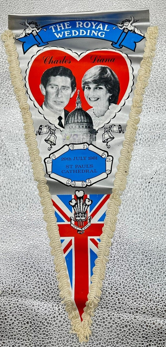 VINTAGE Royal Wedding Triangle Flag Charles And Diana Made In Britain 4780