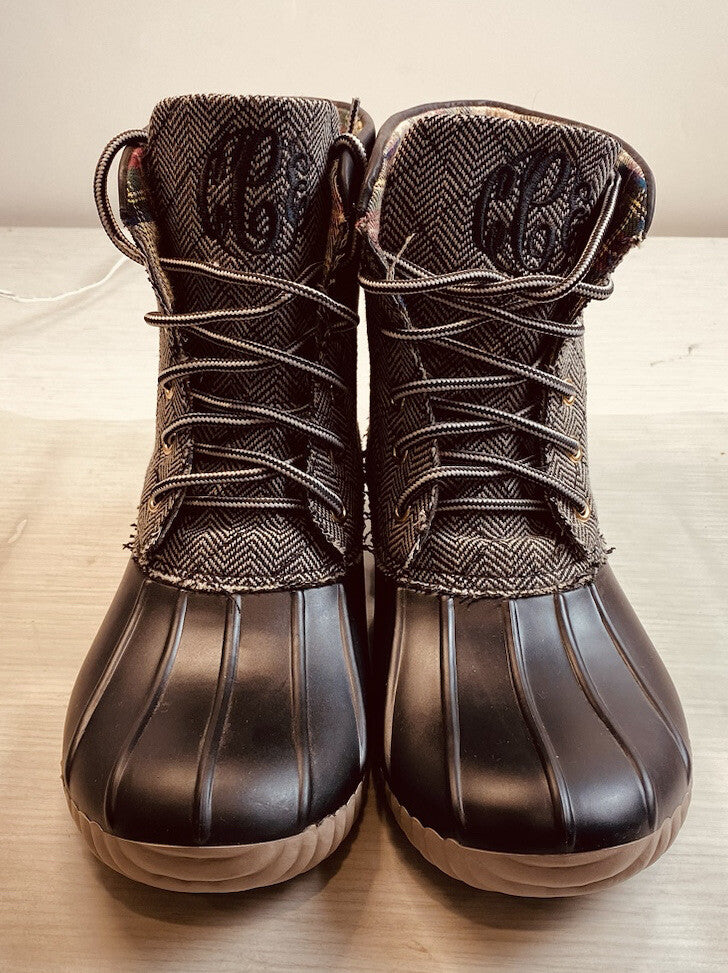 Marleylilly Women's Flannel Lined Duck Boots - Size 10 - Black/Gray 3432