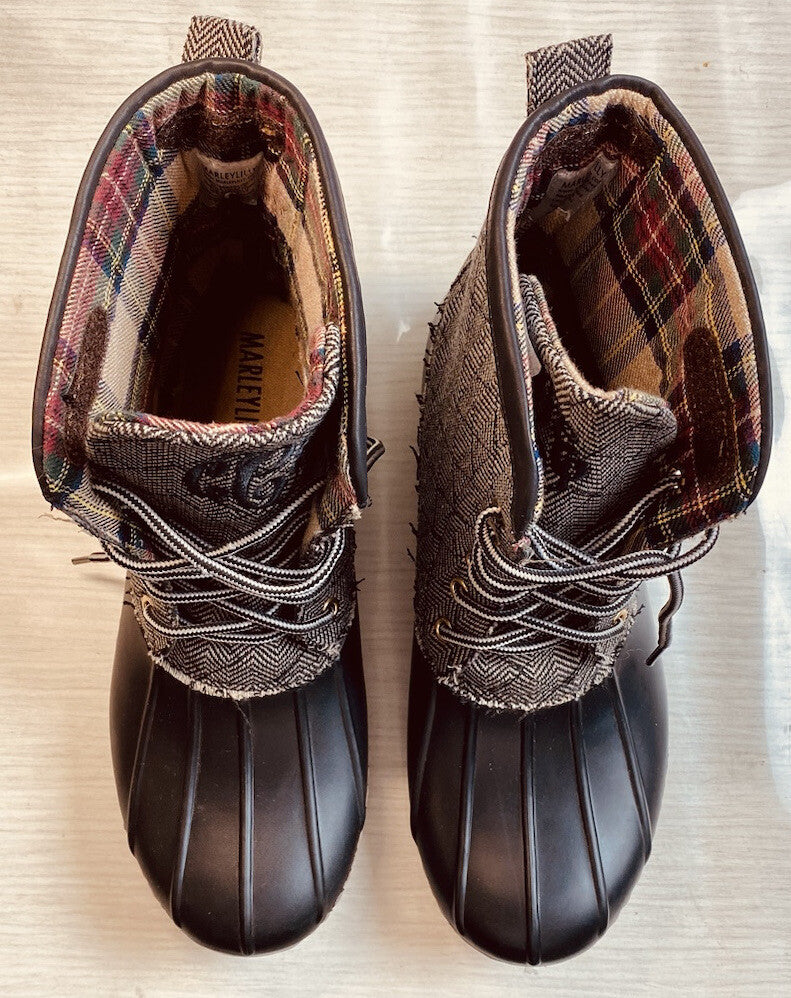 Marleylilly Women's Flannel Lined Duck Boots - Size 10 - Black/Gray 3432