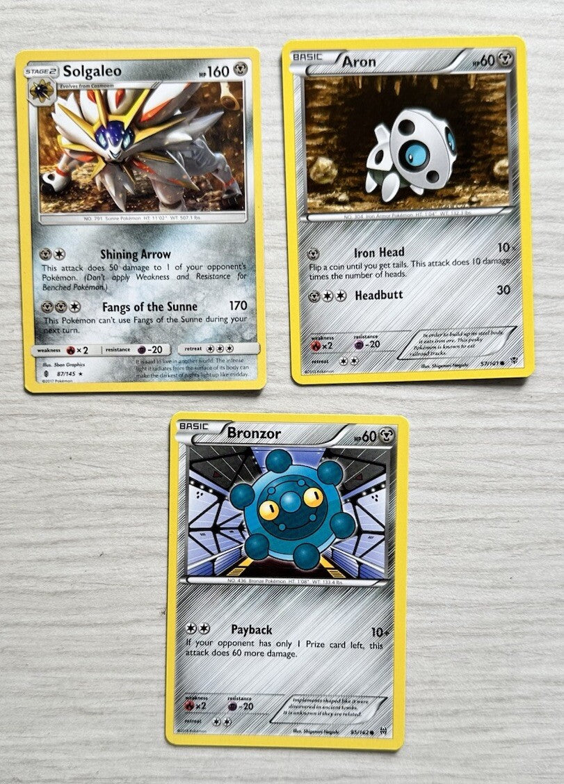 3 X Pokemon Steel Cards Collection Random Years & Series 5006