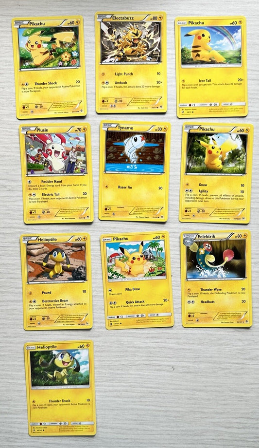 10 X Pokemon Electric Trading Cards Collection Random Years & Series GC 6389