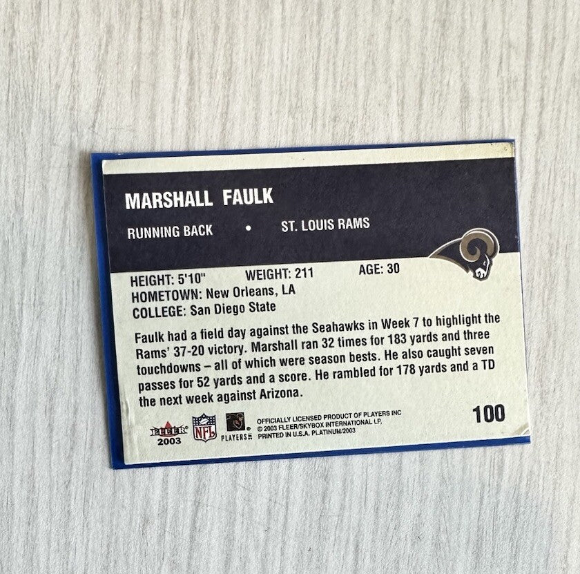 Marshall Faulk St. Louis Rams 2003 Fleer Platinum NFL Card In Good Cond 2392