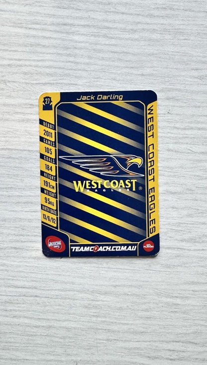 Jack Darling - West Coast Eagles AFL Football Team 2016 Trading Card In GC 6387