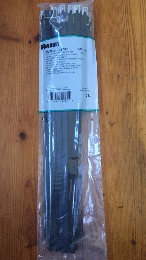 Panduit black stainsteel ties 50pack 362mm by 7.9mm brand new