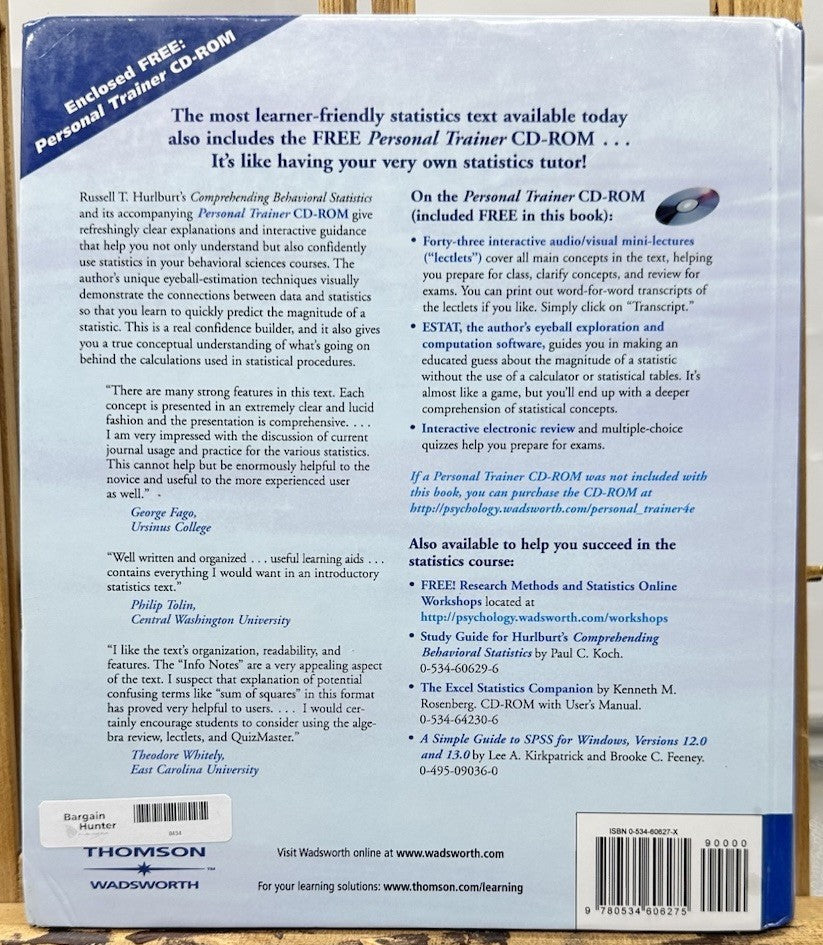 Comprehending Behavioral Statistics Hardcover Russell T Hurlburt Missing CD 8434