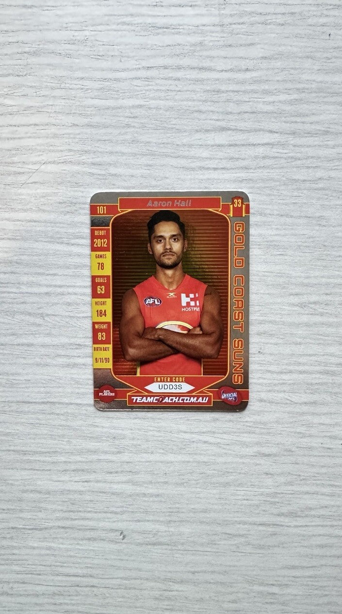 Aaron Hall - Gold Coast Suns AFL Football Team 2016 Trading Card In GC 6387