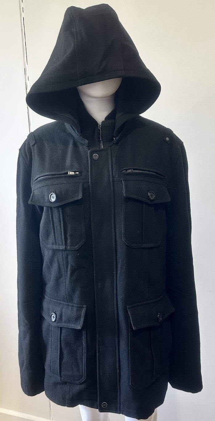 GUESS Men's Black Coat Jacket Giubbotto Jacket Size XL - Good Condition 3434