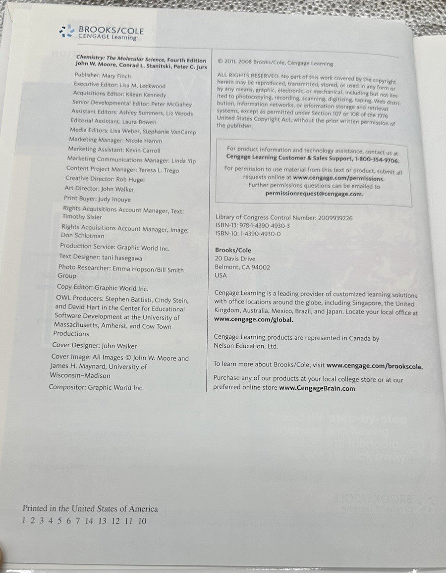 Chemistry The Molecular Science Fourth Edition Moore / Stanitski / Jurs Textbook