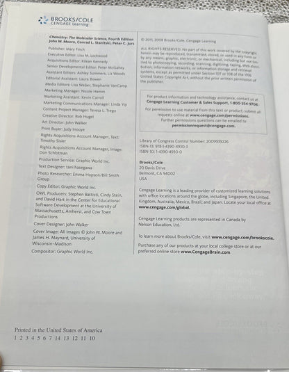 Chemistry The Molecular Science Fourth Edition Moore / Stanitski / Jurs Textbook