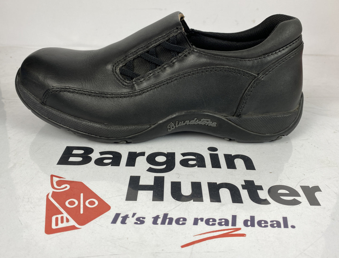 F495 Blundstone Black Slip On Safety Shoes Size AU7 Steel Cap Near New Condition