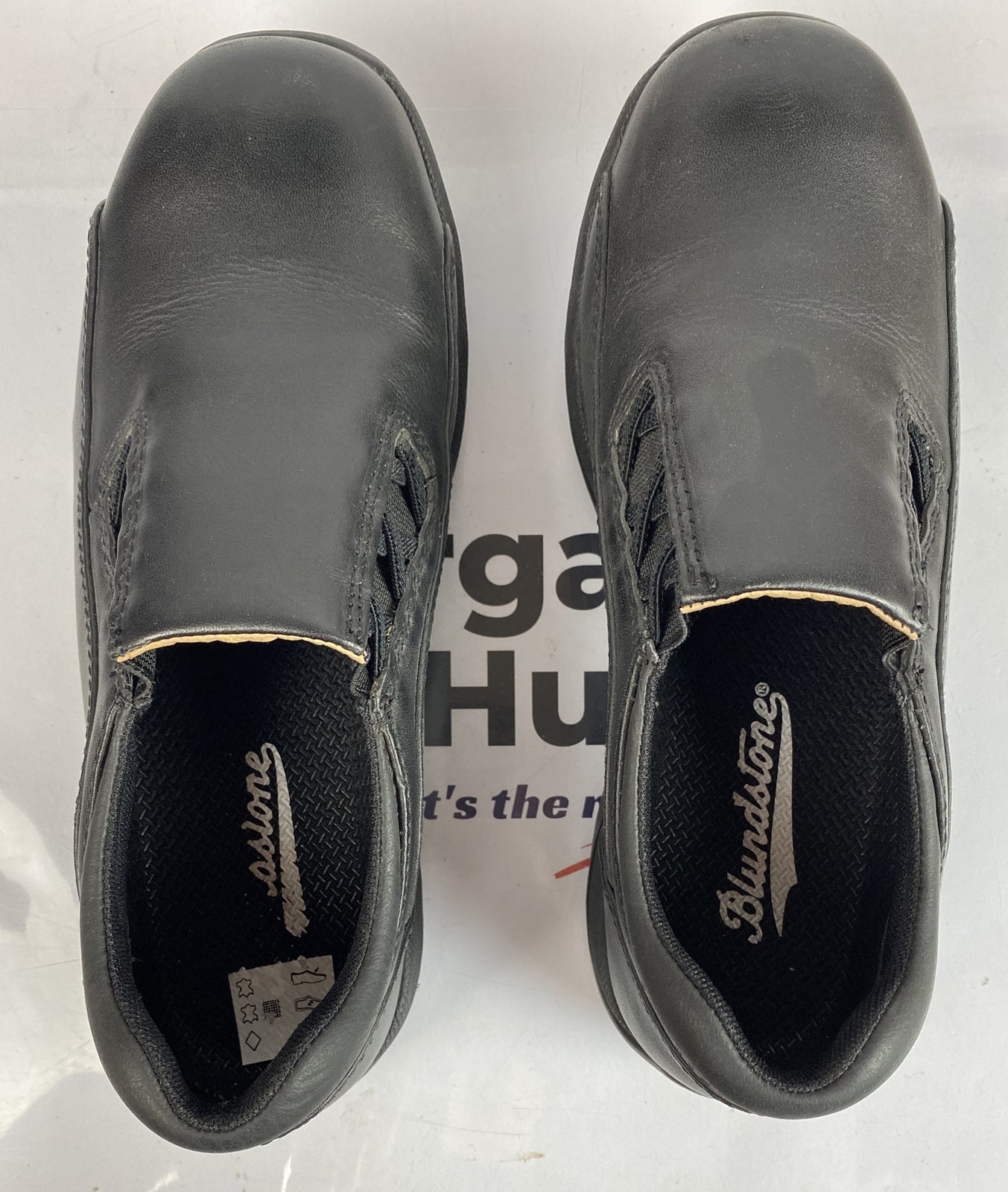 F495 Blundstone Black Slip On Safety Shoes Size AU7 Steel Cap Near New Condition