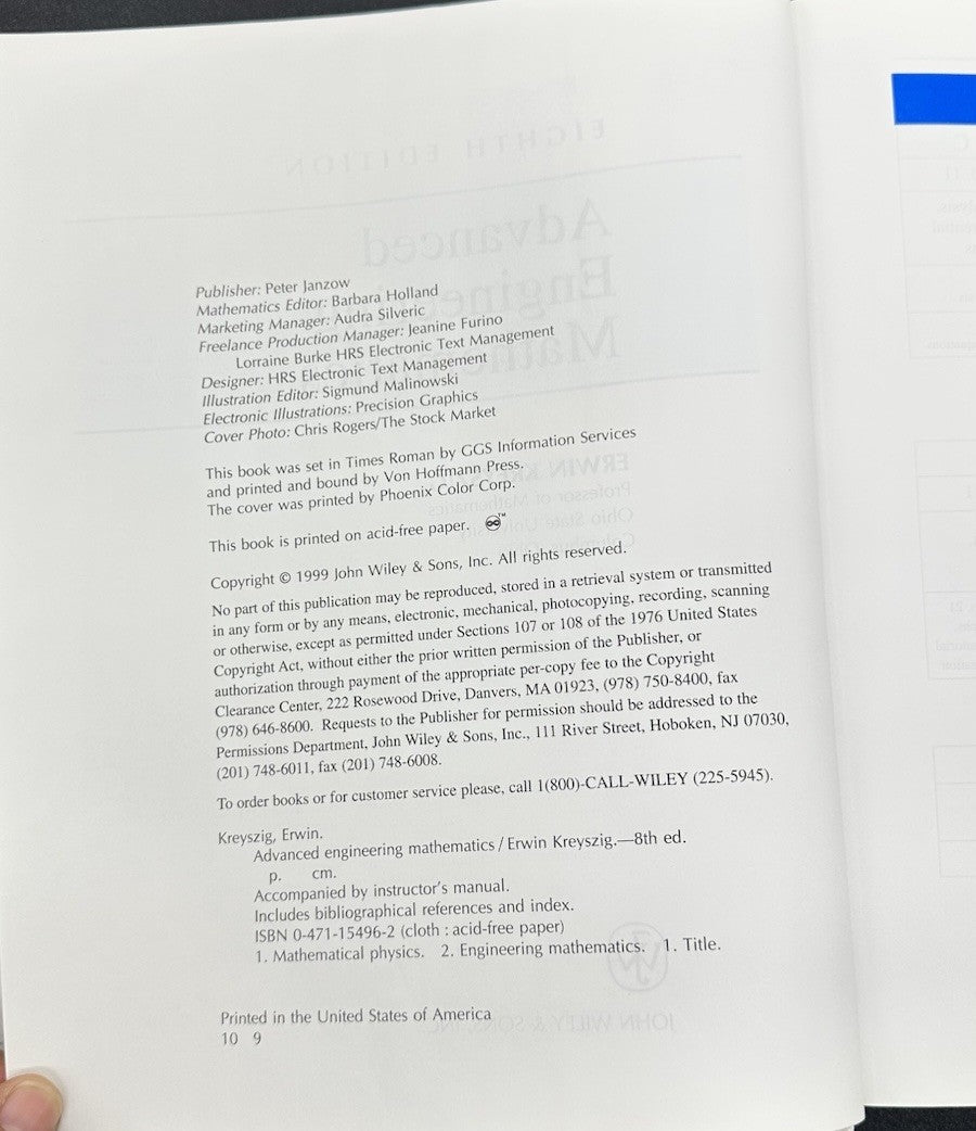 Advanced Engineering Mathematics 8th Edition - Erwin Kreyszig - Textbook 8656