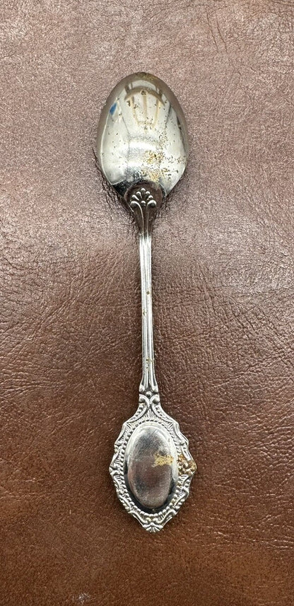 Souvenir Spoon Porcelain Roses, silver plated In OK Cond