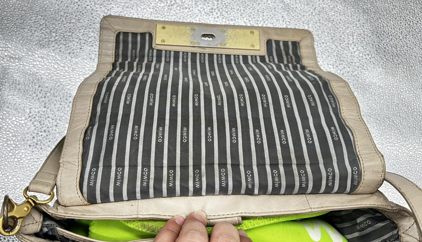 Mimco Brown Leather turnlock Bag In OK Condition