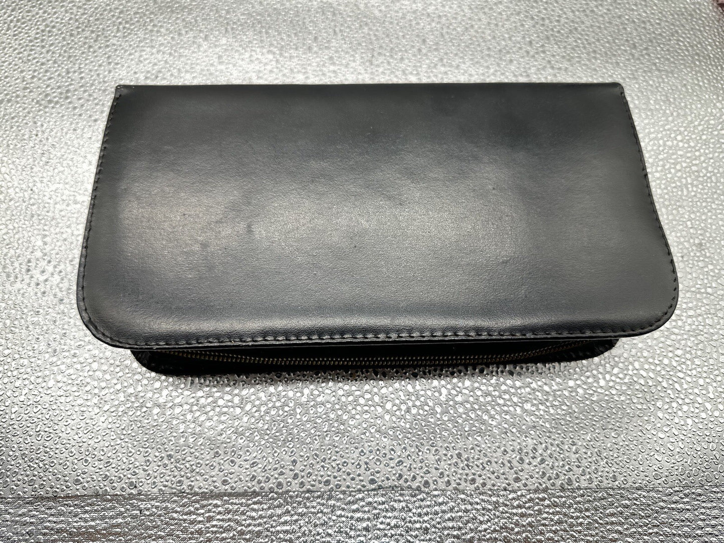 Vintage Western Germany Ground Leather Chrome Vanity Travel Kit In GC 4448