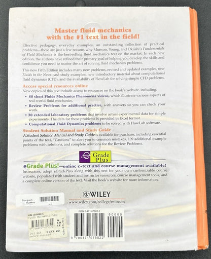Fundamentals Of Fluid Mathematics 5th Edition - Munson Young Okiishi - Textbook
