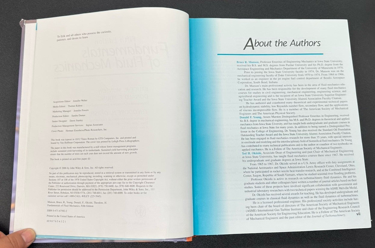 Fundamentals Of Fluid Mathematics 5th Edition - Munson Young Okiishi - Textbook