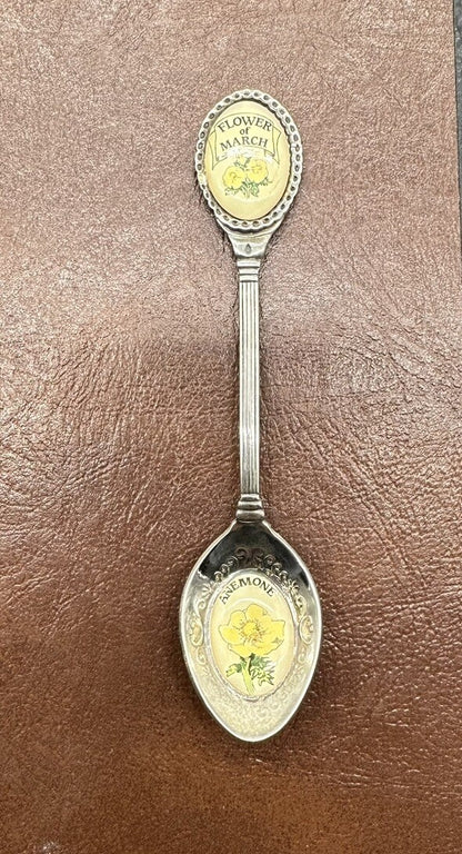 Souvenir Spoon Flower Of March, Anemone, Silver plated In OK Cond