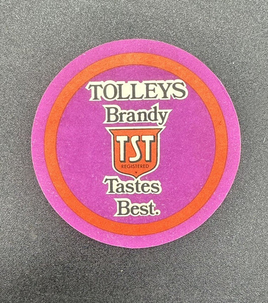 TOLLEYS TST BRANDY DRINKS & BEER COASTER BARWARE c1970s SOUTH AUSTRALIAN